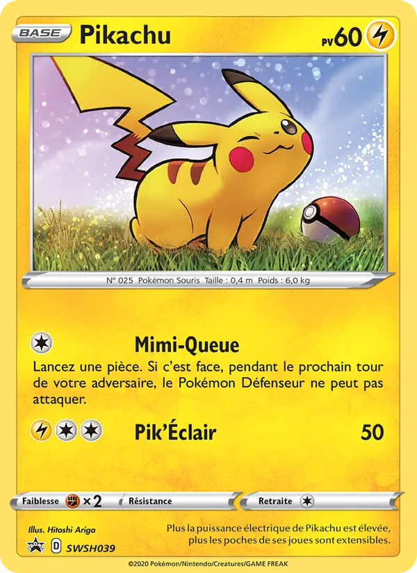 Carte Pikachu de l'extension Promo SWSH, numéro SWSH039/307
