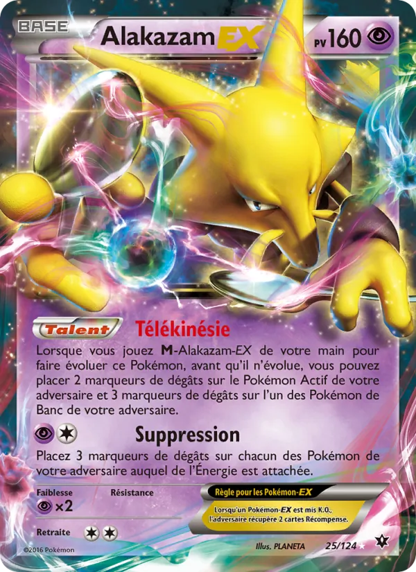 Carte Alakazam EX de l'extension Impact des Destins, numéro 25/124