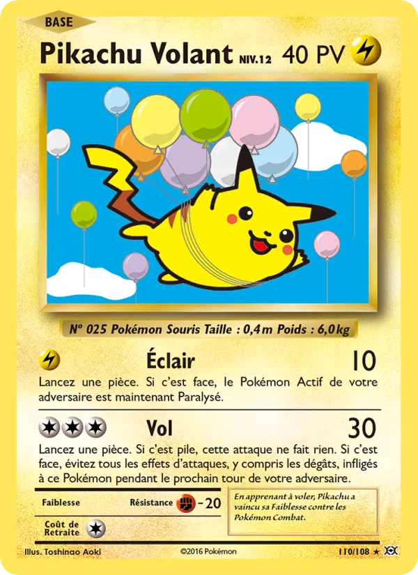 Carte Pikachu Volant de l'extension Évolutions, numéro 110/108