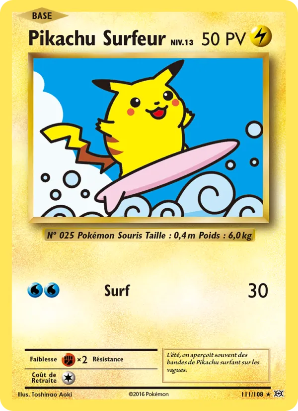 Carte Pikachu Surfeur de l'extension Évolutions, numéro 111/108