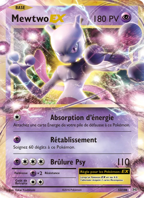 Carte Mewtwo EX de l'extension Évolutions, numéro 52/108