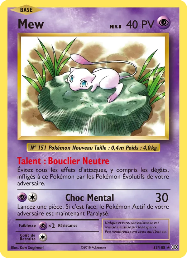 Carte Mew de l'extension Évolutions, numéro 53/108