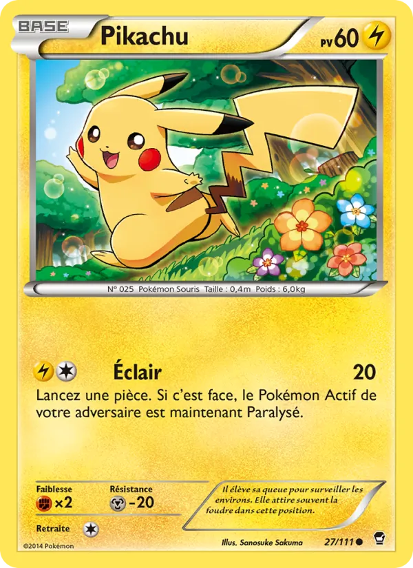 Carte Pikachu de l'extension Poings Furieux, numéro 27/111