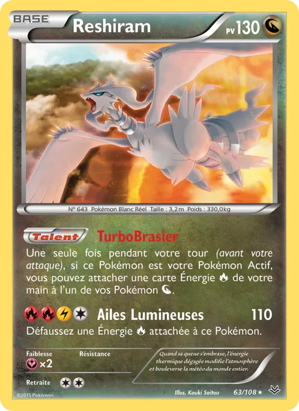 Carte Reshiram de l'extension Ciel Rugissant, numéro 63/108