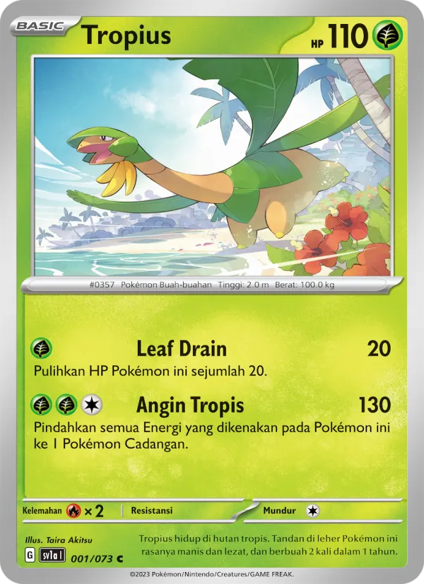 Kartu Tropius dari Hantaman Triplet, nomor 001/73