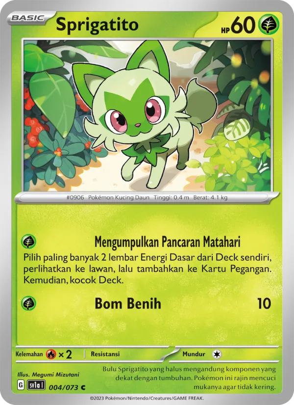 Kartu Sprigatito dari Hantaman Triplet, nomor 004/73