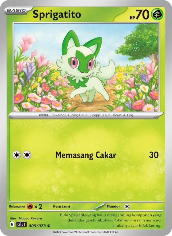 Kartu Sprigatito dari Hantaman Triplet, nomor 005/73
