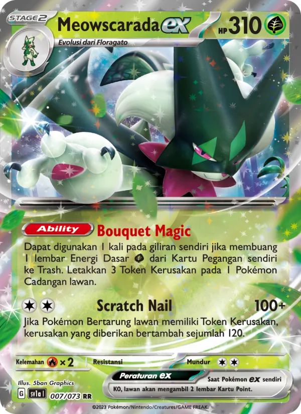 Kartu Meowscarada ex dari Hantaman Triplet, nomor 007/73