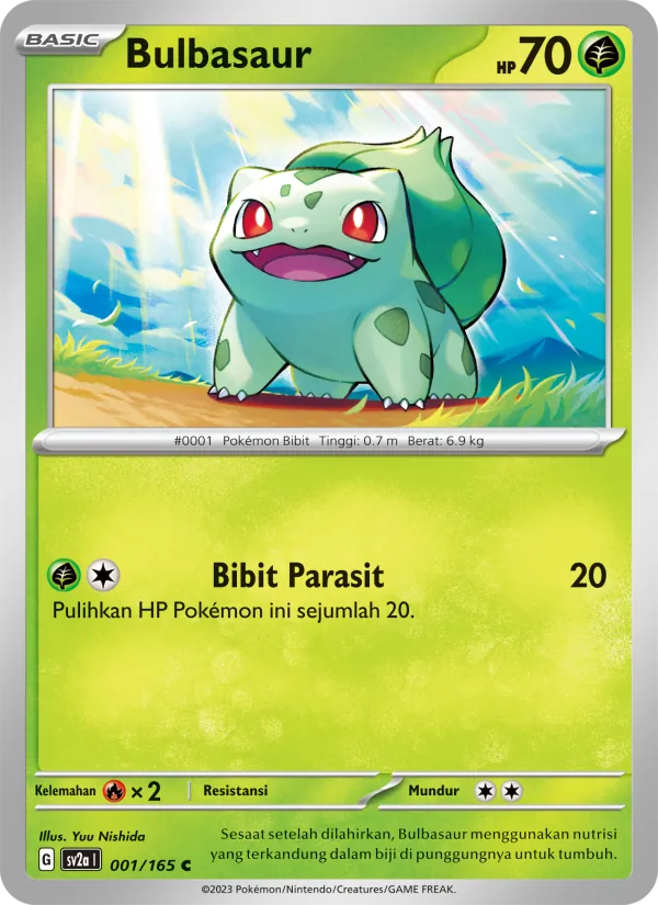 Kartu Bulbasaur dari Kartu Pokémon 151, nomor 001/165