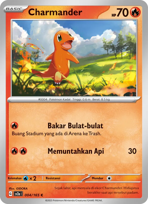 Kartu Charmander dari Kartu Pokémon 151, nomor 004/165