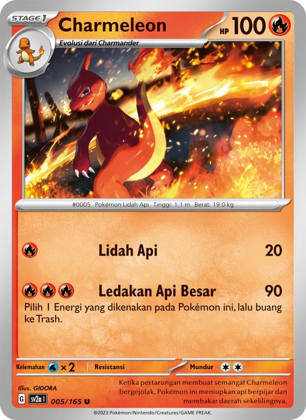 Kartu Charmeleon dari Kartu Pokémon 151, nomor 005/165