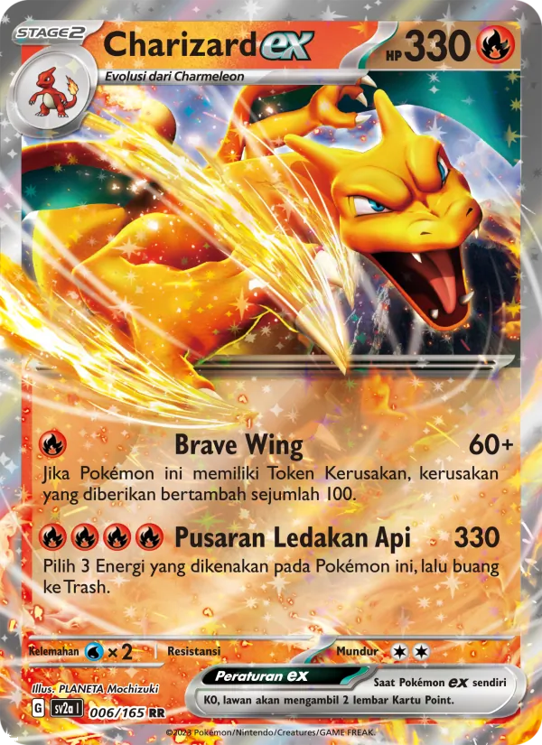 Kartu Charizard ex dari Kartu Pokémon 151, nomor 006/165