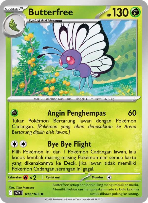 Kartu Butterfree dari Kartu Pokémon 151, nomor 012/165
