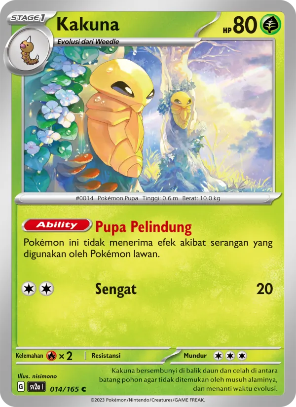 Kartu Kakuna dari Kartu Pokémon 151, nomor 014/165