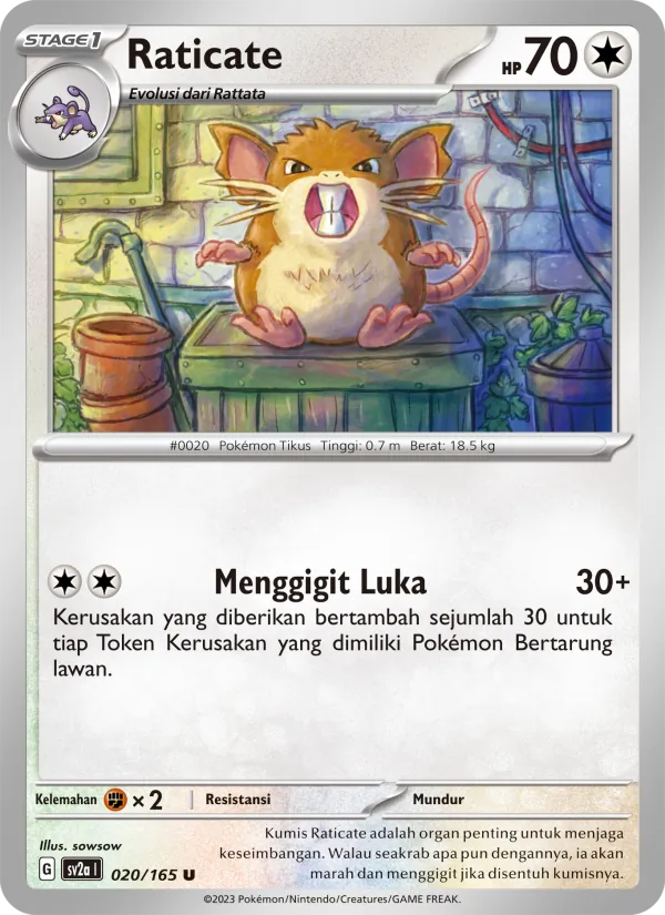 Kartu Raticate dari Kartu Pokémon 151, nomor 020/165