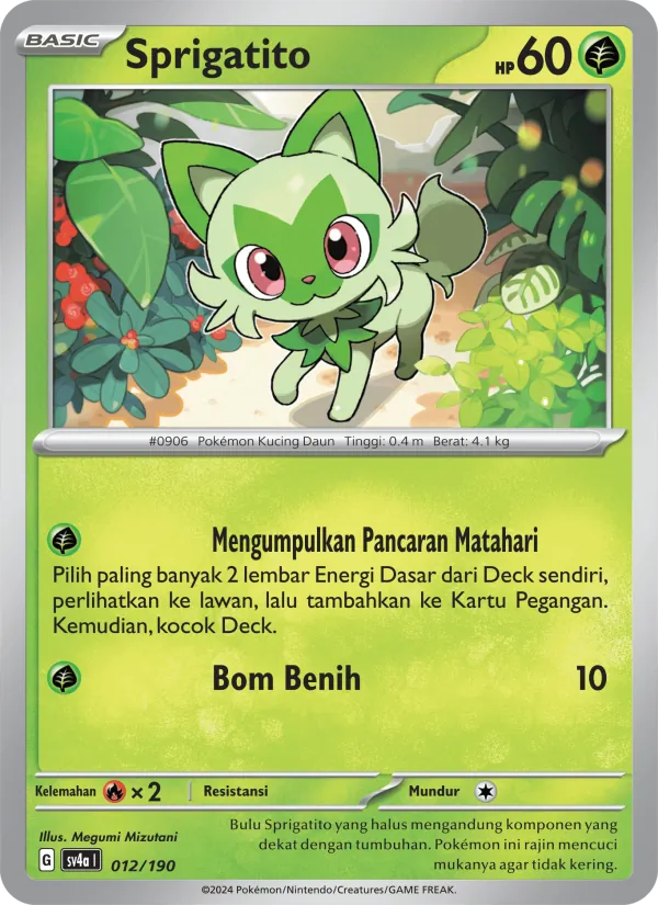 Kartu Sprigatito dari Harta Berkilau ex, nomor 012/190