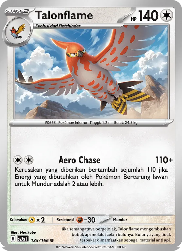 Kartu Talonflame dari Bimbingan Rasi, nomor 135/166