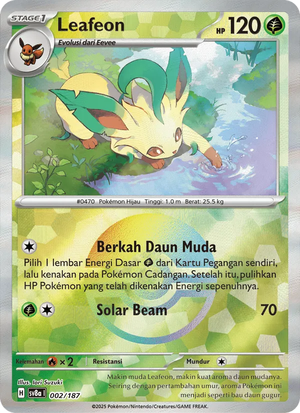 Kartu Leafeon dari Festival Terastal ex, nomor 002/187
