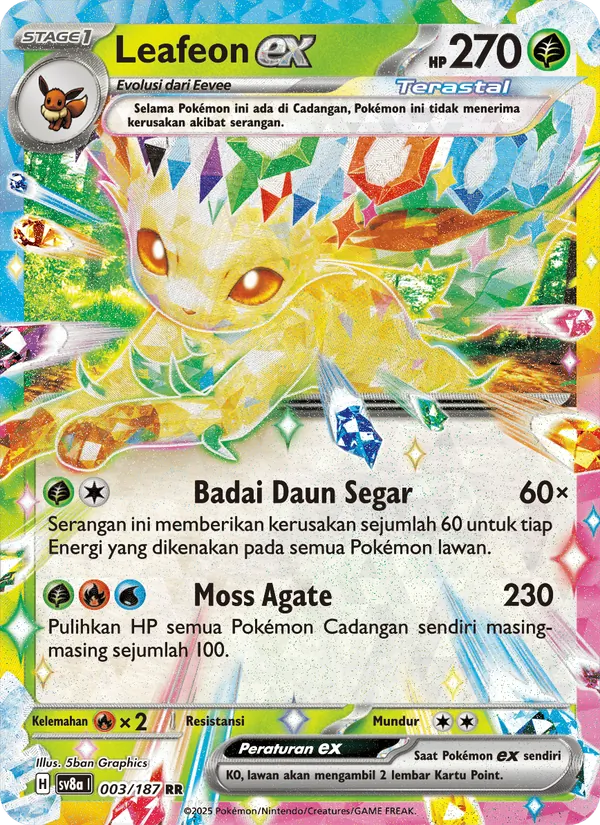 Kartu Leafeon ex dari Festival Terastal ex, nomor 003/187