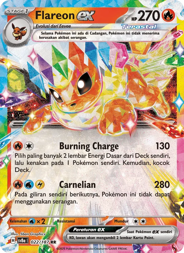 Kartu Flareon ex dari Festival Terastal ex, nomor 022/187