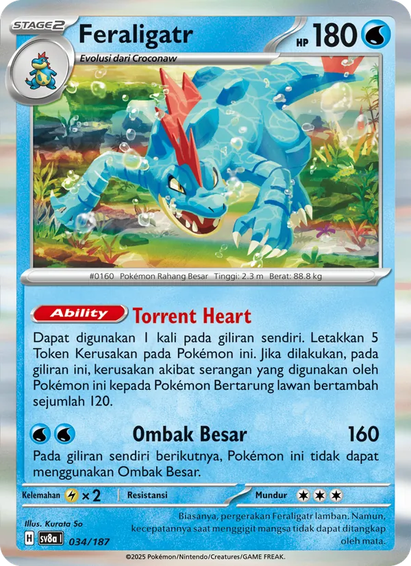 Kartu Feraligatr dari Festival Terastal ex, nomor 034/187