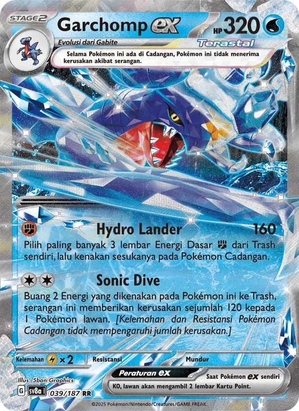 Kartu Garchomp ex dari Festival Terastal ex, nomor 039/187