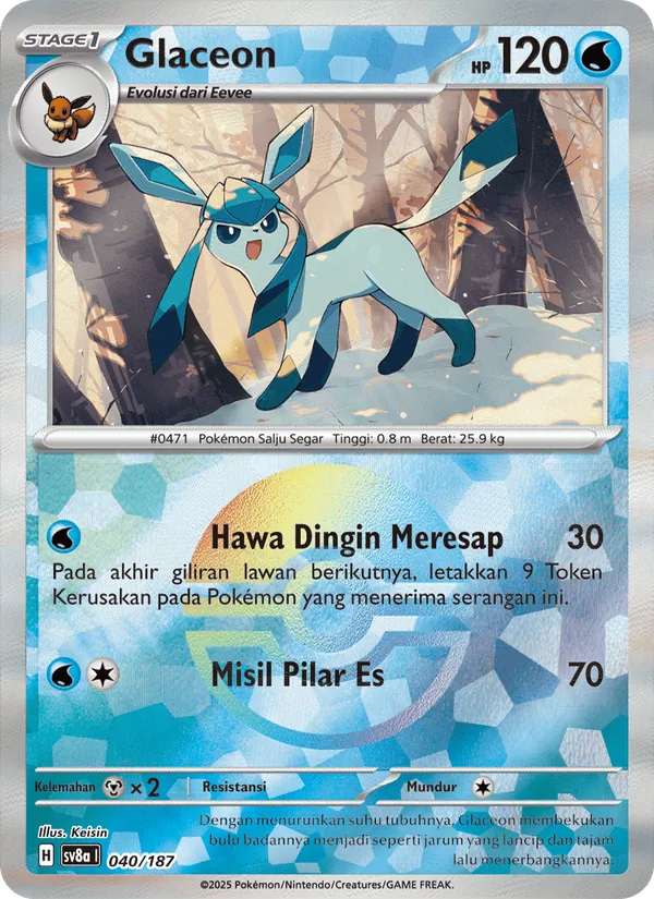 Kartu Glaceon dari Festival Terastal ex, nomor 040/187