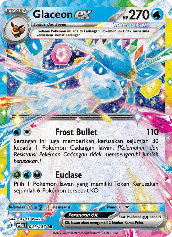 Kartu Glaceon ex dari Festival Terastal ex, nomor 041/187