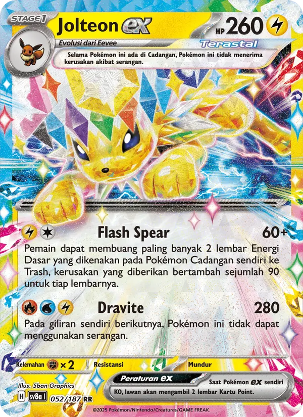 Kartu Jolteon ex dari Festival Terastal ex, nomor 052/187