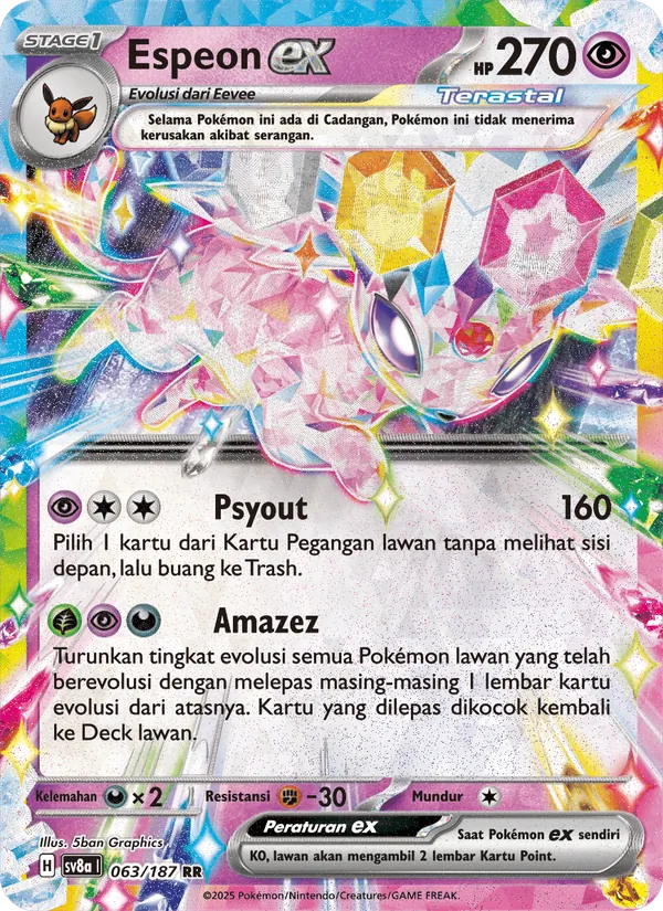 Kartu Espeon ex dari Festival Terastal ex, nomor 063/187