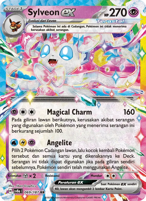 Kartu Sylveon ex dari Festival Terastal ex, nomor 069/187