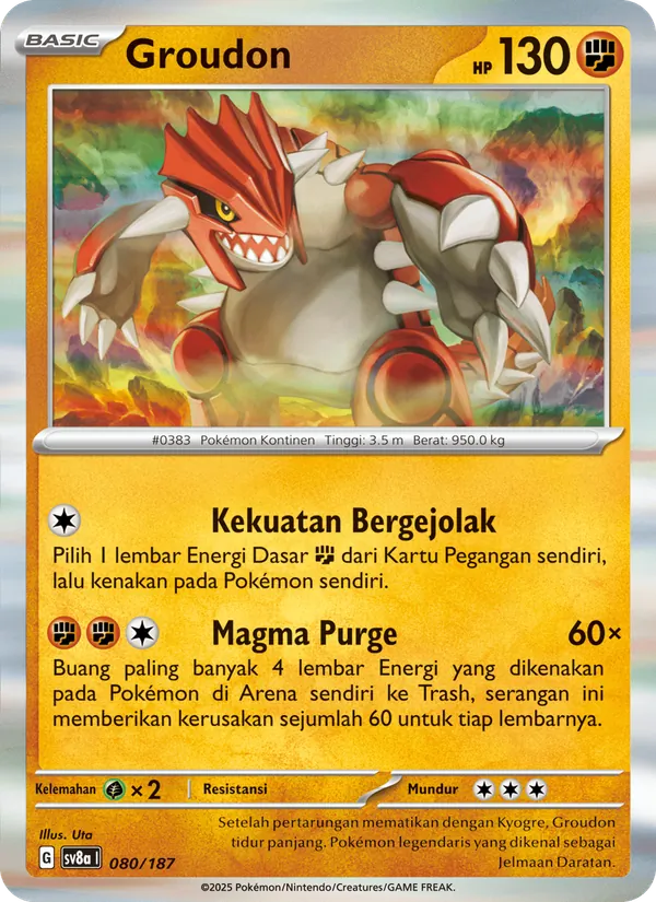 Kartu Groudon dari Festival Terastal ex, nomor 080/187