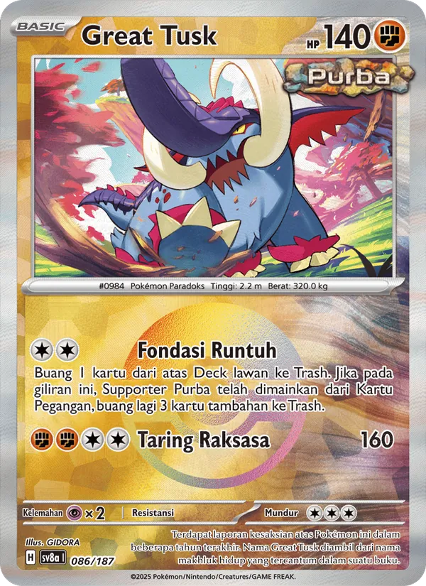 Kartu Great Tusk dari Festival Terastal ex, nomor 086/187