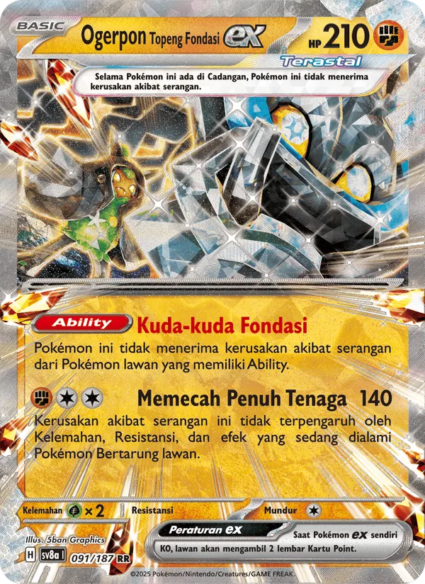 Kartu Ogerpon Topeng Fondasi ex dari Festival Terastal ex, nomor 091/187