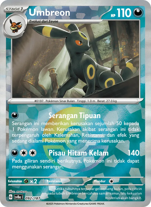 Kartu Umbreon dari Festival Terastal ex, nomor 092/187