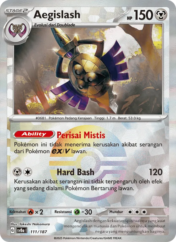 Kartu Aegislash dari Festival Terastal ex, nomor 111/187