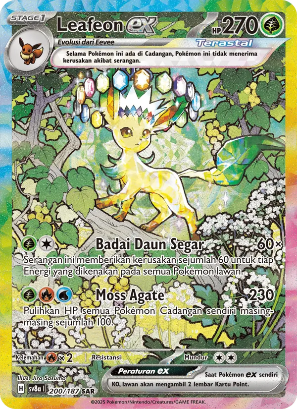 Kartu Leafeon ex dari Festival Terastal ex, nomor 200/187