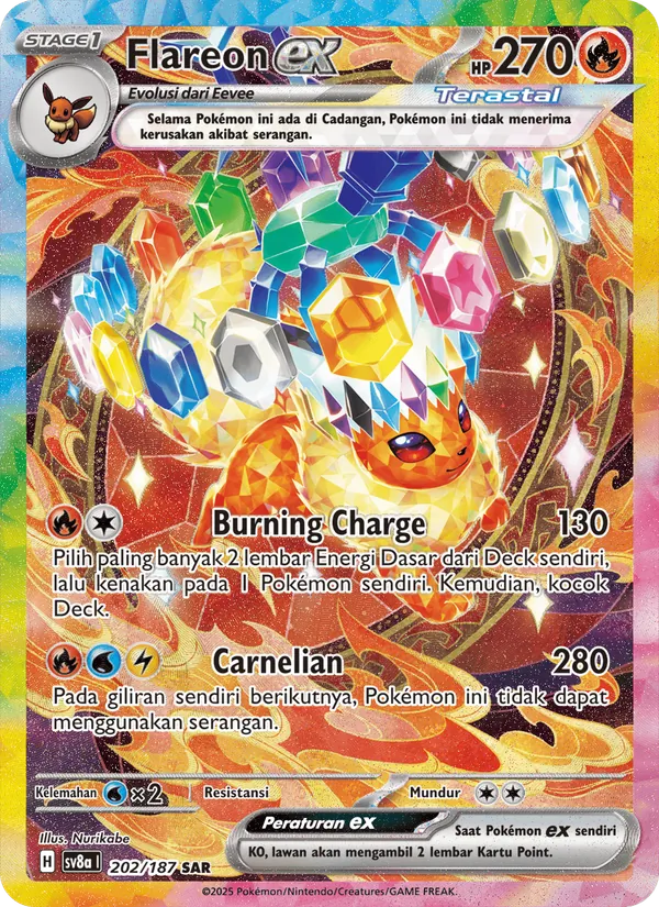Kartu Flareon ex dari Festival Terastal ex, nomor 202/187