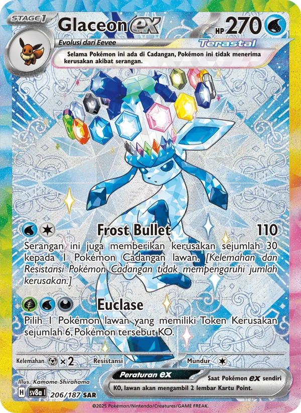 Kartu Glaceon ex dari Festival Terastal ex, nomor 206/187