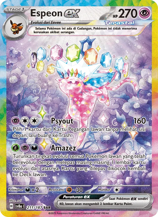 Kartu Espeon ex dari Festival Terastal ex, nomor 211/187