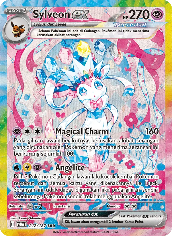 Kartu Sylveon ex dari Festival Terastal ex, nomor 212/187