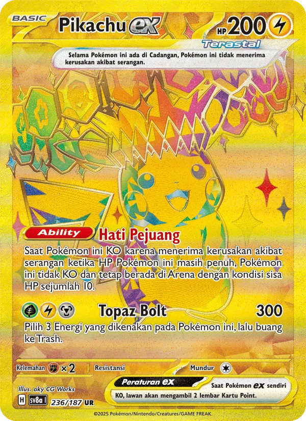 Kartu Pikachu ex dari Festival Terastal ex, nomor 236/187