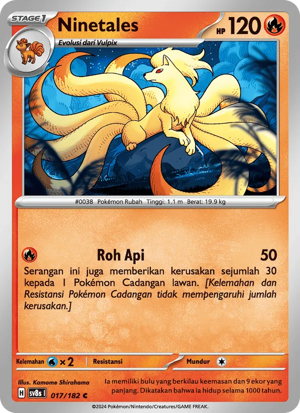 Kartu Ninetales dari Kilat Rasi, nomor 017/182