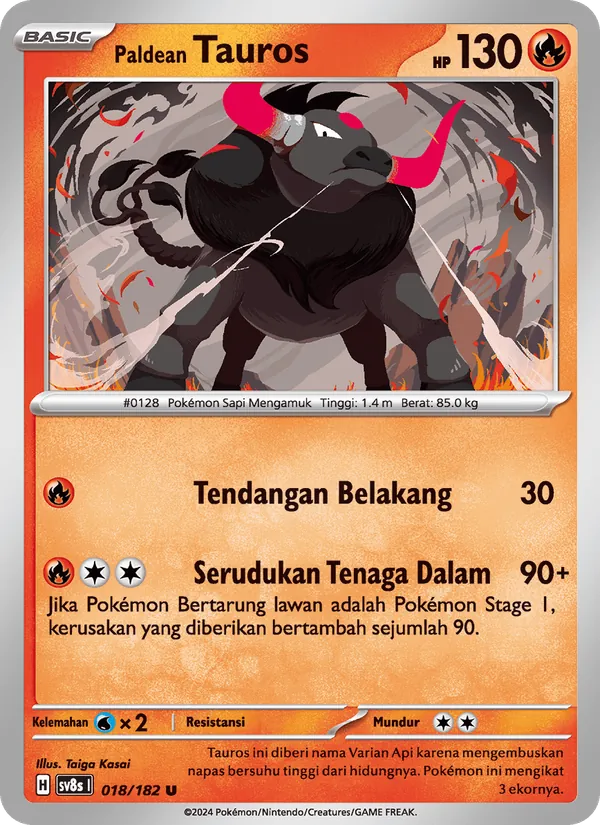 Kartu Paldean Tauros dari Kilat Rasi, nomor 018/182