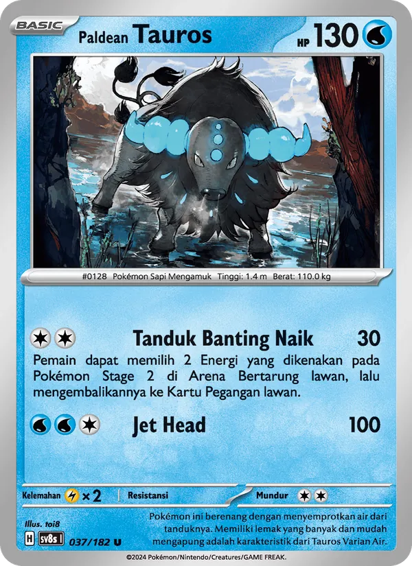 Kartu Paldean Tauros dari Kilat Rasi, nomor 037/182