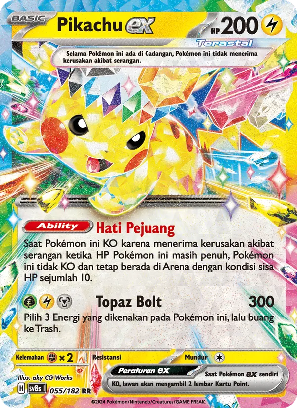 Kartu Pikachu ex dari Kilat Rasi, nomor 055/182
