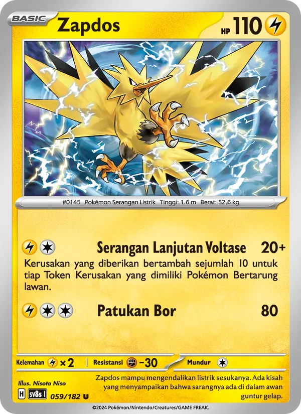 Kartu Zapdos dari Kilat Rasi, nomor 059/182