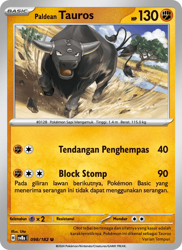 Kartu Paldean Tauros dari Kilat Rasi, nomor 098/182