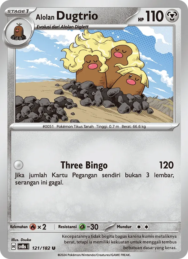 Kartu Alolan Dugtrio dari Kilat Rasi, nomor 121/182