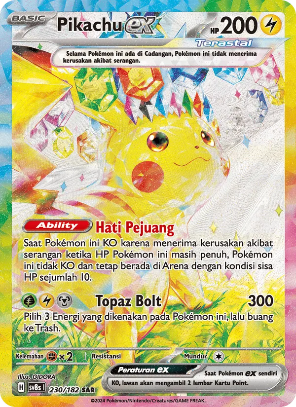 Kaart Pikachu ex uit สเตลลาร์สายฟ้าฟาด, nummer 230/182